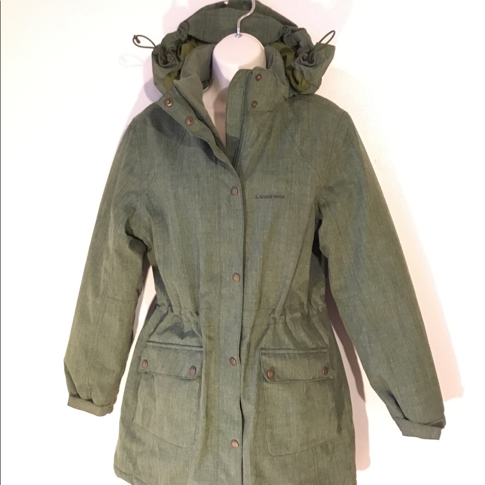 Land's End parka lined army green M military
